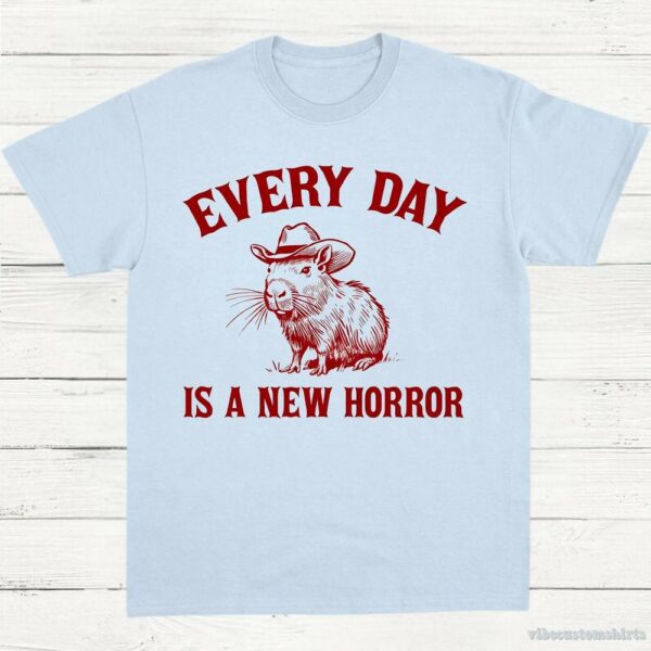 Every Day Is A New Horror Vintage Shirt, Retro Cartoon Cabybara T Shirt, Weird T-Shirt, Cowboy Cabybara T Shirt, Fun Gift, Unisex Shirt