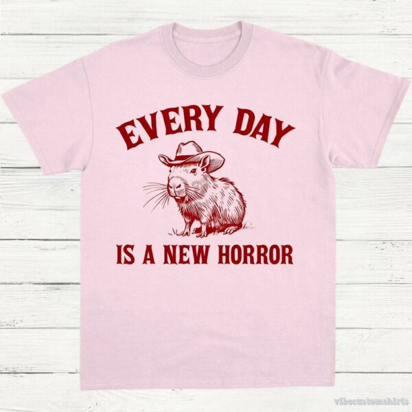 Every Day Is A New Horror Vintage Shirt, Retro Cartoon Cabybara T Shirt, Weird T-Shirt, Cowboy Cabybara T Shirt, Fun Gift, Unisex Shirt